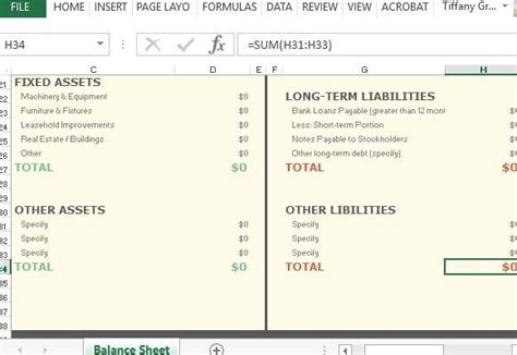 Opening Day Balance Sheet For Excel