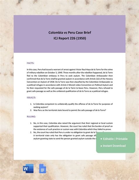 Law Student Case Brief Summary Sheet Template In Word Google Docs