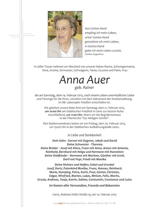 Todesanzeige Anna Auer Trauer Link