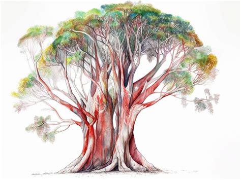 Rainbow Eucalyptus Tree Colored Sketch Digital Art Drawing Png 