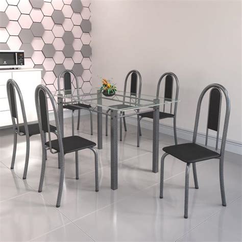 Conjunto De Mesa Tubular Cadeiras Cm Tampo De Vidro Iris Soma