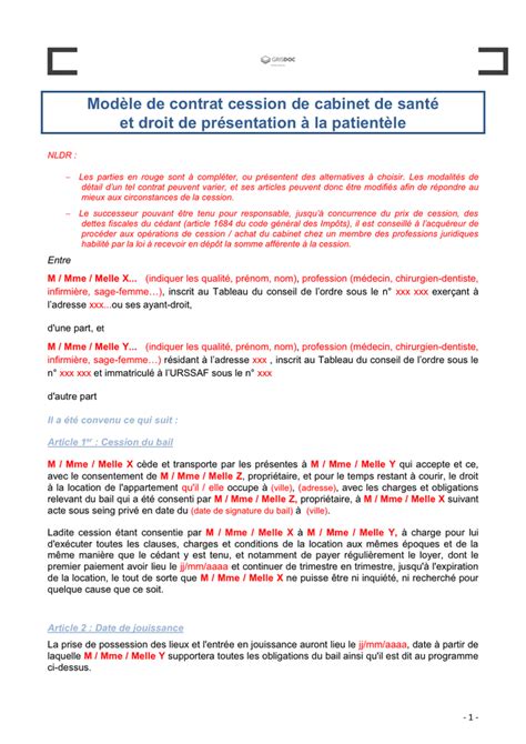 Modèle de contrat cession téléchargement gratuit documents PDF Word