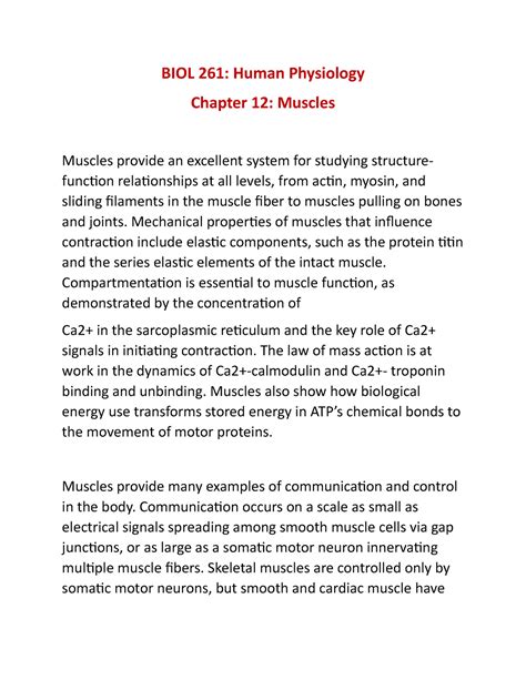 Human Physiology Ch 12 Notes Biol 261 Human Physiology Chapter 12