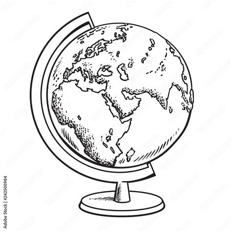 Hand Drawn School Globe Model Of Earth Geography Icon Black And White