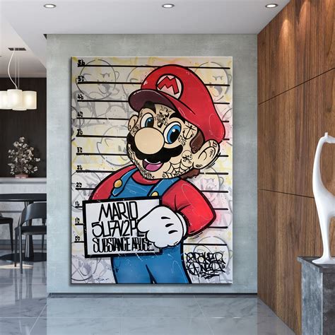 Super Mario Graffiti Pop Art Canvas Banksy Graffiti Wall Art - Etsy