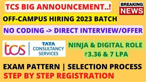 Tcs Ninja Digital Off Campus Batch No Coding Direct Offer