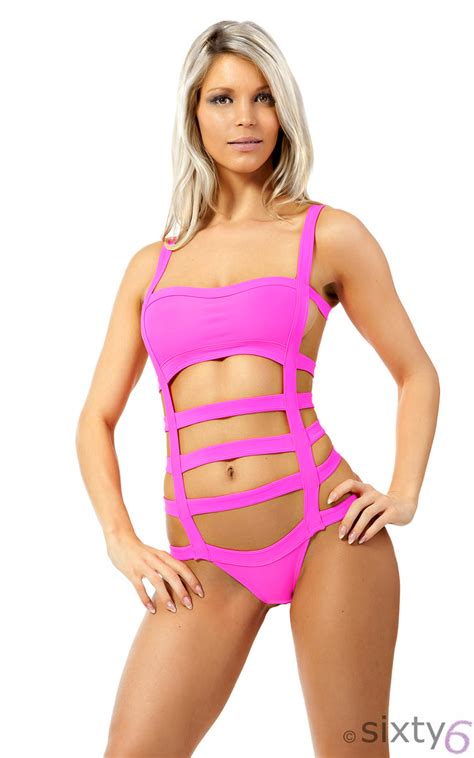 Sexy Monokini Beach Bikini Badeanzug Neon Pink GoGo Dance Wear