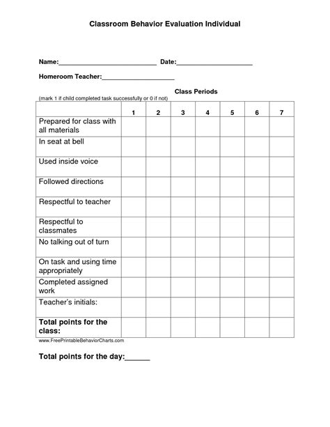 Individual Student Behavior Chart Printable