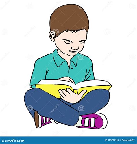 Hand Drawing a Boy Reading - Vector Illustration Stock Vector - Illustration of male, eyes ...