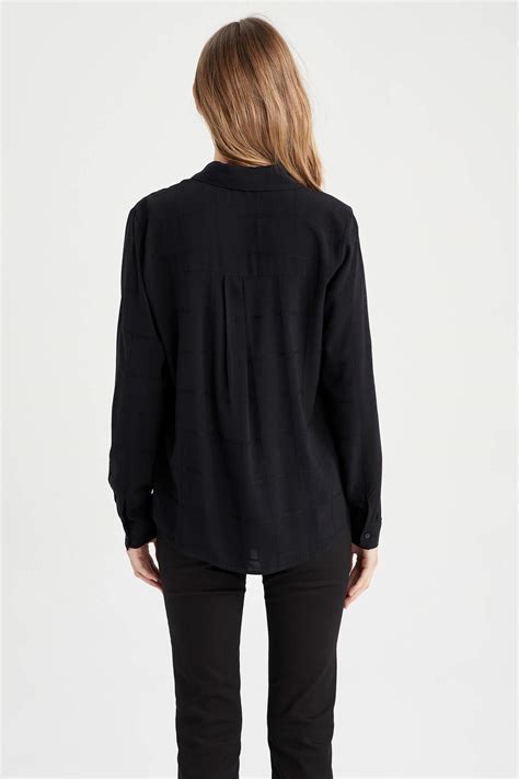 Black WOMAN Regular Fit Shirt Collar Long Sleeve Shirt 2748261 DeFacto