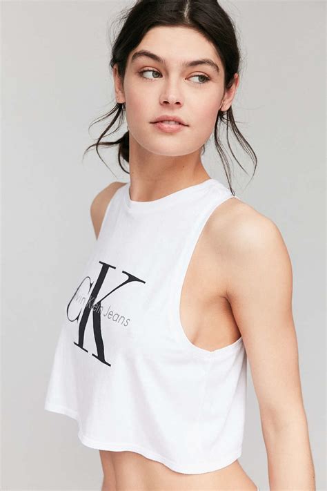 Lyst Calvin Klein Cropped Tank Top In White