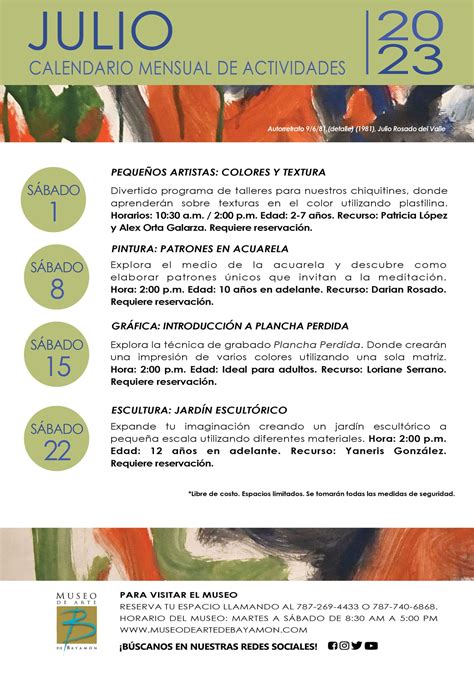 Calendario De Actividades Para El Mes De Julio 2023 Museo De Arte De