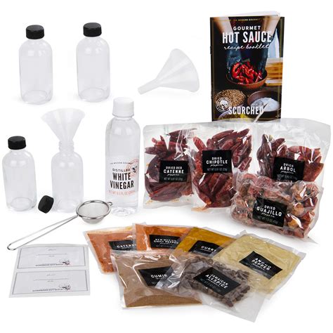 Thoughtfully Diy Extra Large Diy Hot Sauce Making Kit Includes 4 Glass Bottles Distilled