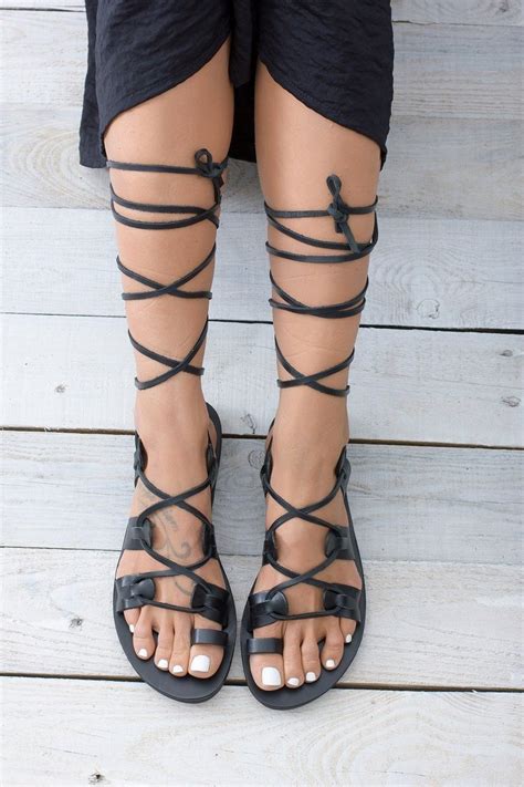 ATHENA Black Lace Up Gladiator Greek Leather Sandals For Women Etsy