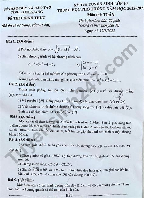 Bộ đề Thi Vào 10 Môn Toán Năm 2023