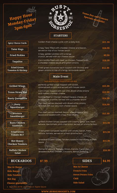 Rusty Horseshoe Bar Menu