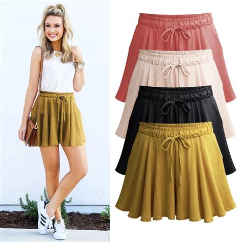 Shorts Skirts Women Summer Casual High Waist Plus Size Loose Drawstring