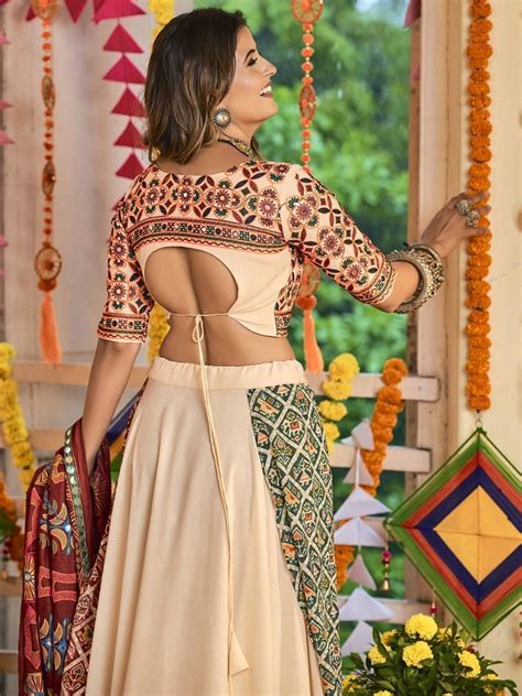 Buy Beige Embroidered Cotton Navratri Chaniya Choli From Ethnic Plus