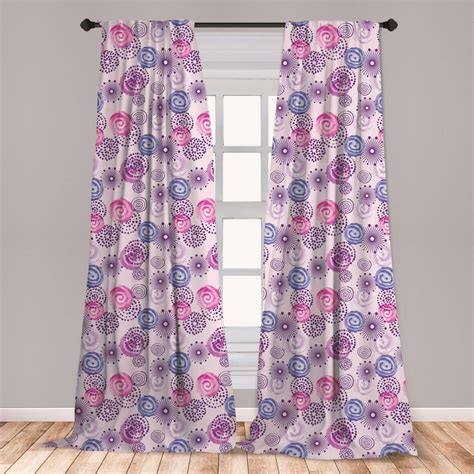 Purple Curtains 2 Panels Set Watercolor Style Floral Fireworks