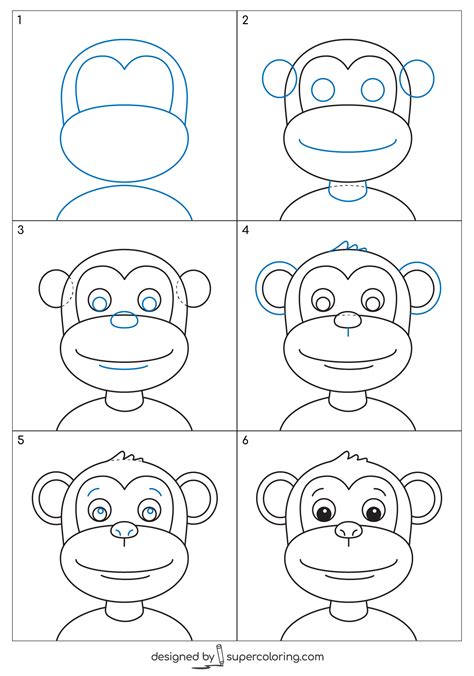 Monkey Head Step by Step Drawing | Free Printable Puzzle Games