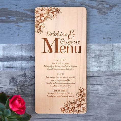 Menu Mariage Bois Grave Laser Champetre Rustique Menu Mariage Menu