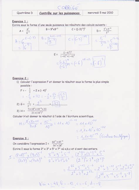 Devoir maison sur les puissances de 10 4ème Mathématiques