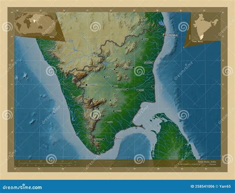 Tamil Nadu India Physical Labelled Points Of Cities Stock Photo