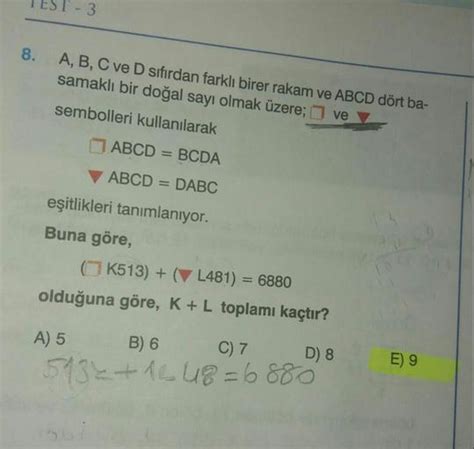 3 8 A B C Ve D Sıfırdan Farklı Birer Rakam Lise Matematik Kunduz