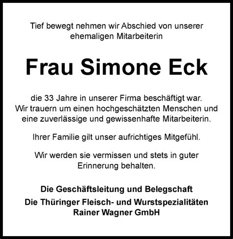 Traueranzeigen Von Simone Eck Trauer In Thueringen De