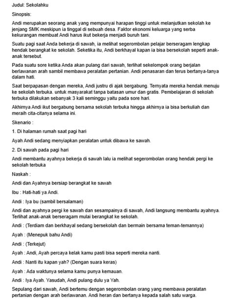 contoh naskah film pendek sekolah  alur cerita menarik
