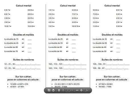 Fiches Calcul Mental