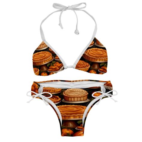 Thanksgiving Pumpkin Pie Detachable Sponge Adjustable Strap Bikini Set