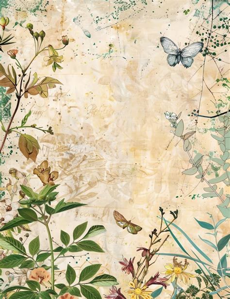 Premium Photo Junk Journal Paper Botanical Background Vintage Style