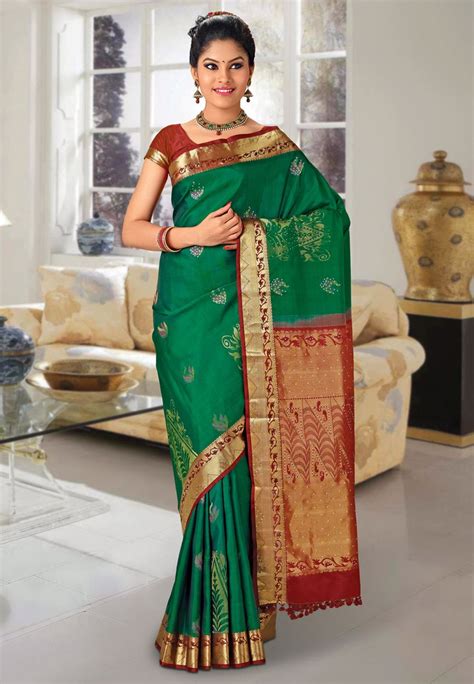 Dark Green And Maroon Pure Kanchipuram Handloom Silk Saree With Blouse