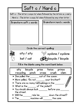 Soft And Hard C Soft And Hard G Worksheets By Miss M Educates Tpt