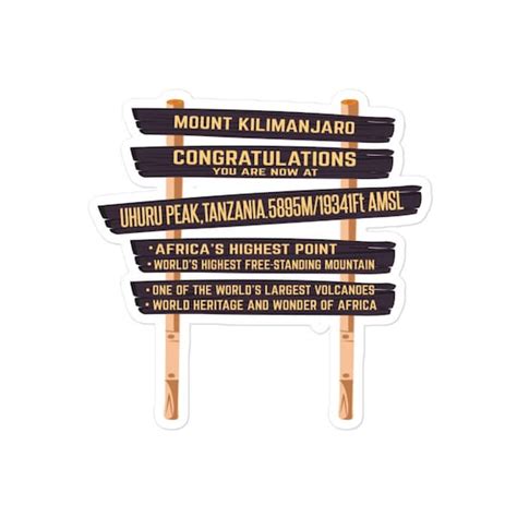 Kilimanjaro Summit Sign Sticker Mount Kilimanjaro Uhuru Peak - Etsy