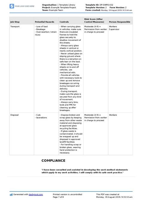 Glazing Safe Work Method Statement Free And Editable Swms