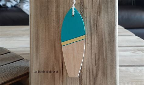 Mini planche de surf en bois recyclé bleue et jaune à Etsy France