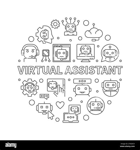 Virtual Assistant Concept Thin Line Round Banner Vector Online Chat And Chatbot Illustration