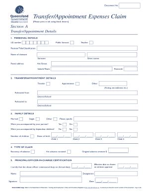 Fillable Online Transfer Appointment Expenses Claim Form Transfer