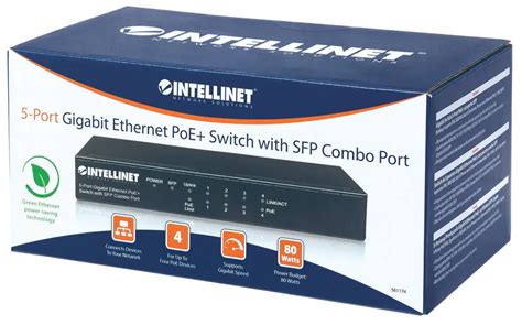 Intellinet 5 Port Gigabit Ethernet Poe Switch With Sfp Combo Port 4 X