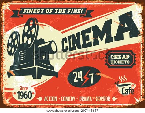 Grunge Retro Cinema Poster Vector Illustration Stock Vector Royalty