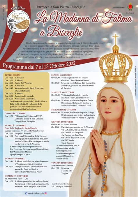 LA MADONNA DI FATIMA A BISCEGLIE DAL 7 AL 13 OTTOBRE Istituto