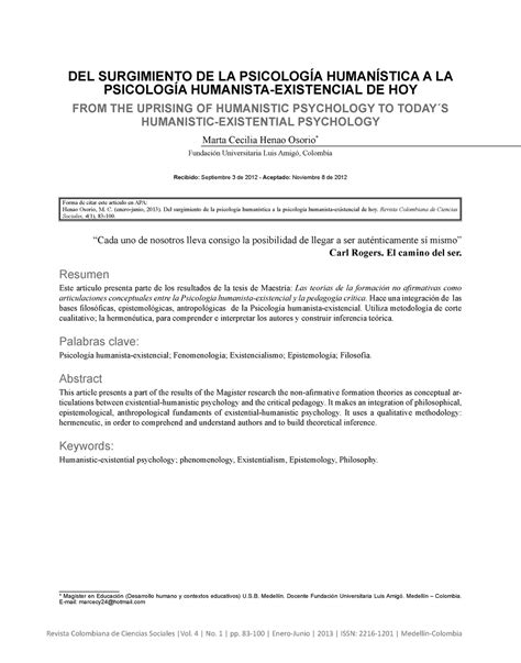 Del Surgimiento De La Psicolog A Human Stica A La Psicolog A Humanista