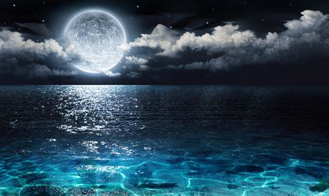 Wallpaper Sunlight Sea Night Reflection Sky Moon Moonlight