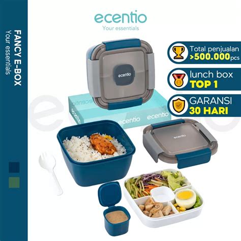 Jual Ecentio Kotak Makan Lunch Box Tempat Makan Bekal Makan Biru