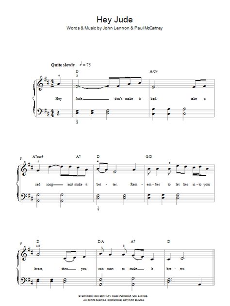 Hey Jude By The Beatles Sheet Music For Easy Piano At Sheet Music Direct