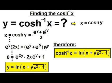 Calculus Hyperbolic Functions Of Finding Arc Coshx Youtube