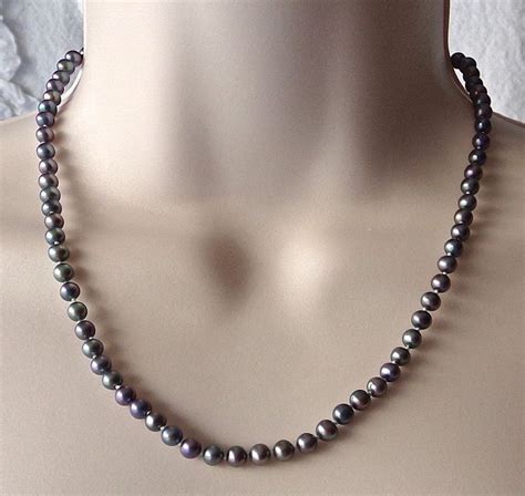 Vintage Tahitian Cultured Black Pearl Necklace 14k Gold Clasp Etsy