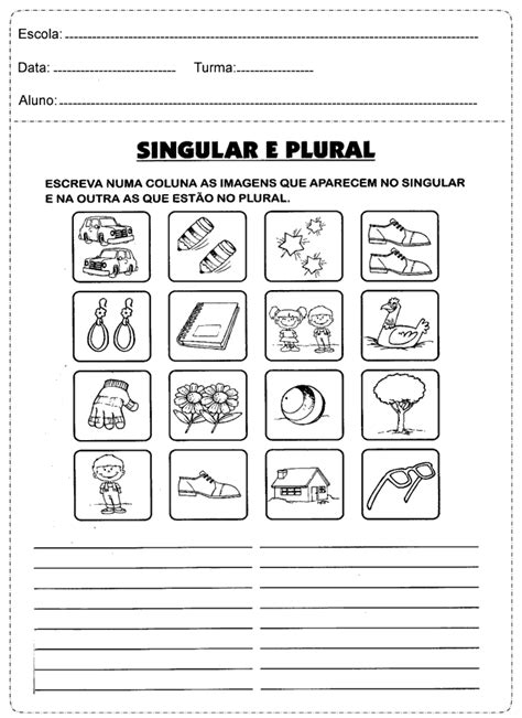 Atividades Para Trabalhar Singular E Plural Das Palavras